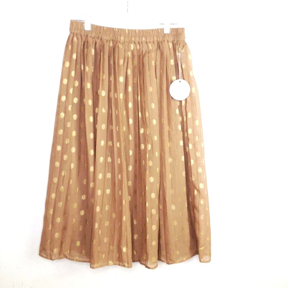 Her Destiny Polka Dot Pleated Gold Skirt Midi Boho